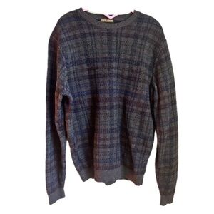 Lenor Romano Men's size Medium charcoal plaid 100% merino wool sweater